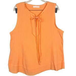 Ces Femme Orange Bow Sleeveless Asymmetric Top Sz M Lightweight Breathable Boho